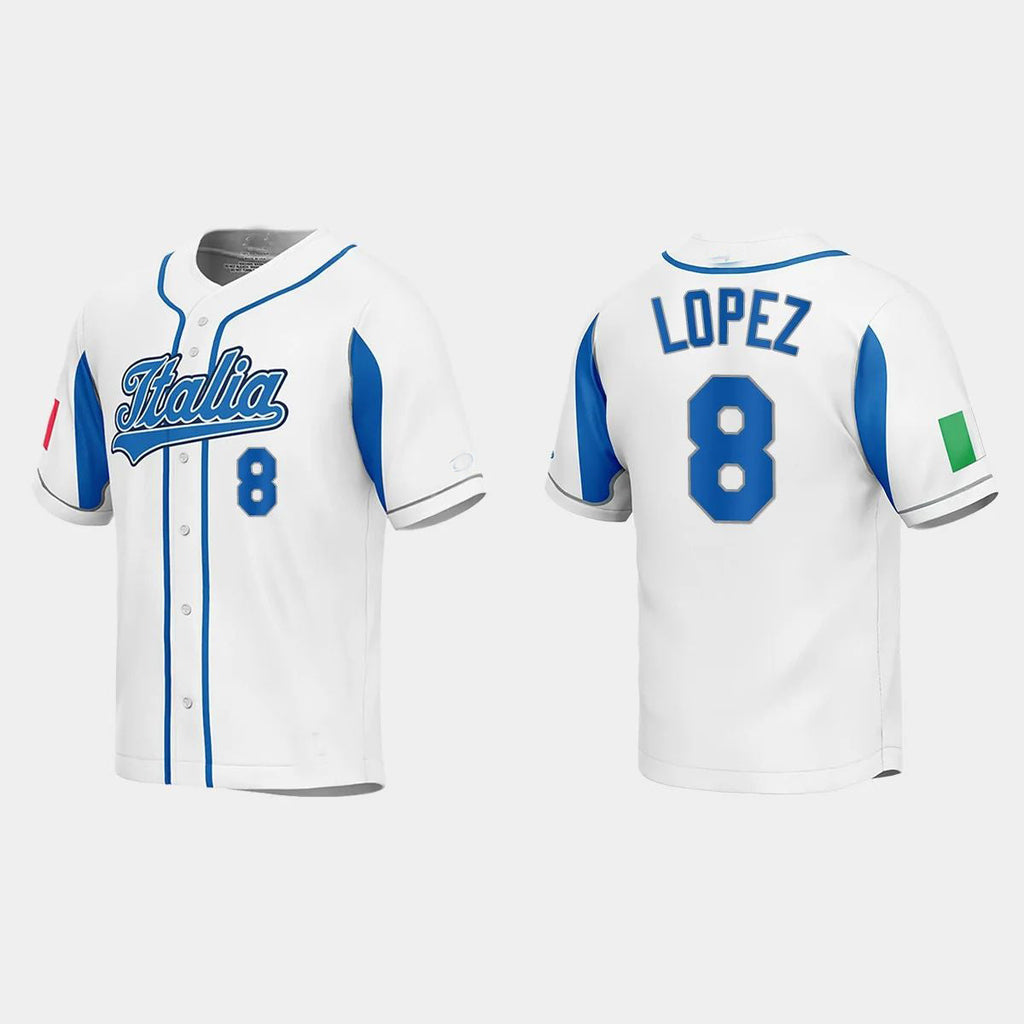 #8 NICKY LOPEZ ITALY BASEBALL 2023 WORLD BASEBALL CLASSIC JERSEYC WHITE Stitches Baseball Jerseys
