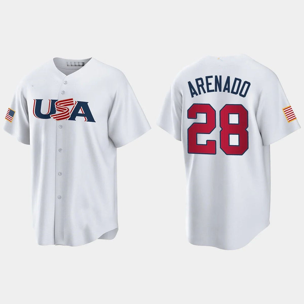 #28 NOLAN ARENADO ST. LOUIS CARDINALS 2023 WORLD BASEBALL CLASSIC USA REPLICA JERSEYC WHITE Stitches Baseball Jerseys