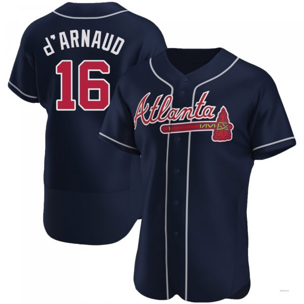 Atlanta Braves #16 Travis dArnaud Navy Alternate Jersey Stitches Baseball Jerseys