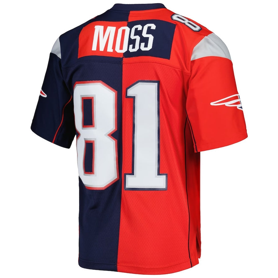 NE.Patriots #81 Randy Moss 2007 Split Legacy Replica Jersey - Navy-Red Stitched American Football Jerseys