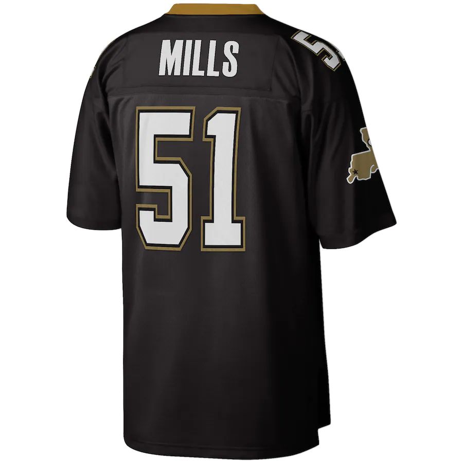 NO.Saints #51 Sam Mills Black 1987 Legacy Replica Jersey Stitched American Football Jerseys