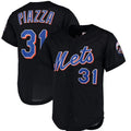 New York Mets #31 Mike Piazza Black Cooperstown Collection Mesh Batting Practice Button-Up Jersey Baseball Jerseys