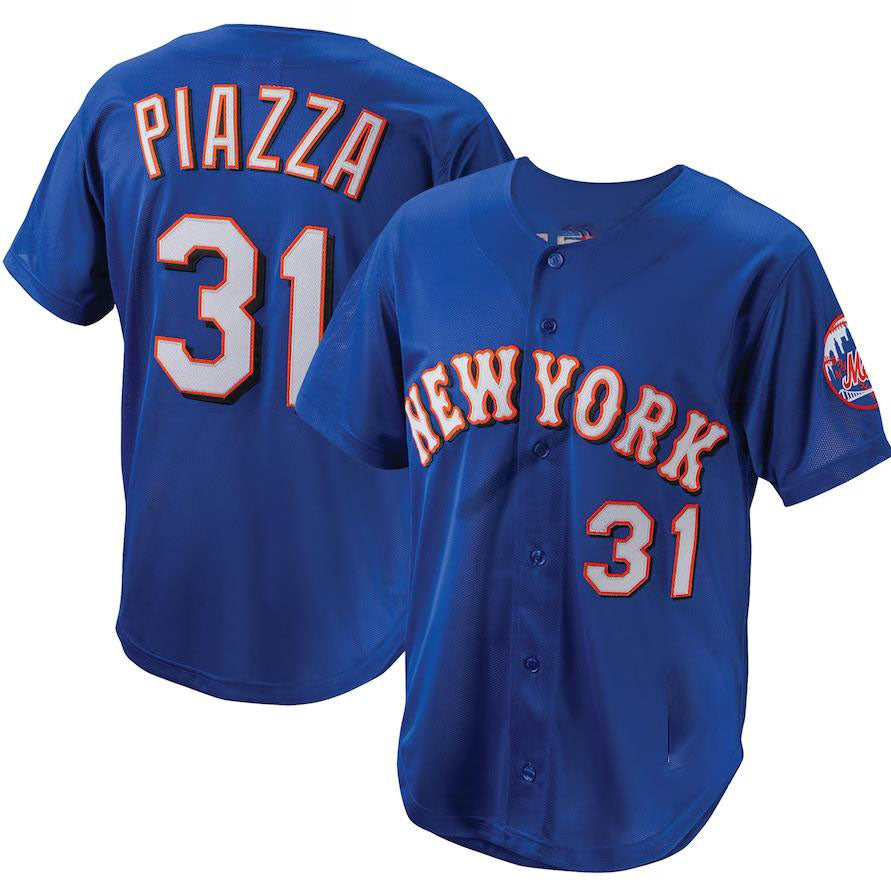 New York Mets #31 Mike Piazza Royal Cooperstown Collection Mesh Batting Practice Button-Up Jersey Baseball Jerseys