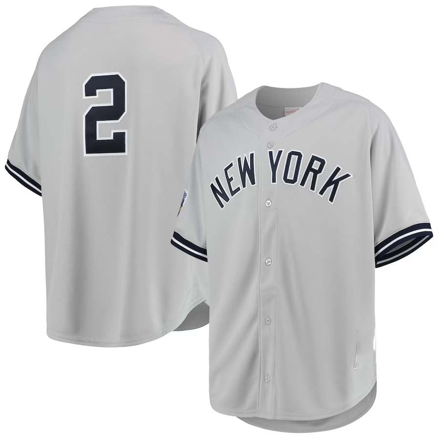 New York Yankees #2 Derek Jeter 1998 Cooperstown Collection Road Authentic Jersey - Gray Stitches Baseball Jerseys