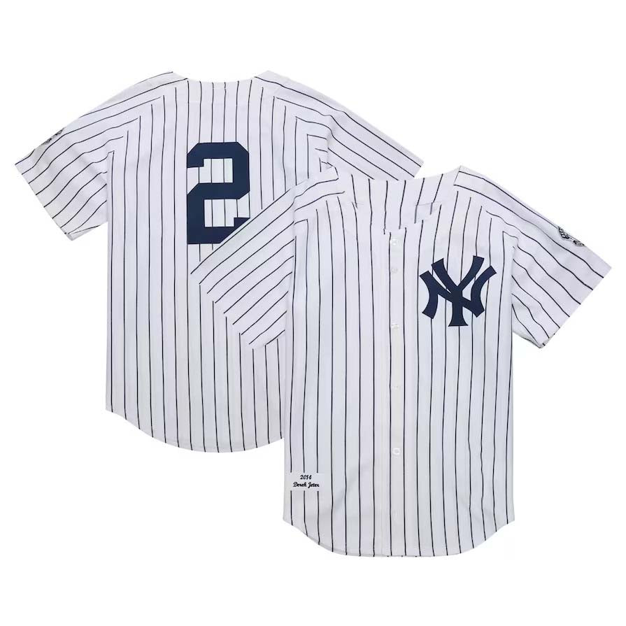 New York Yankees #2 Derek Jeter 2014 Cooperstown Collection Authentic Throwback Jersey - White Stitches Baseball Jerseys