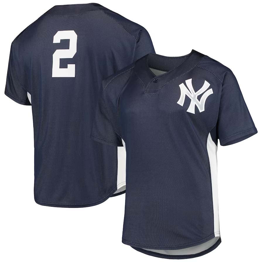 New York Yankees #2 Derek Jeter Cooperstown Collection Mesh Batting Practice Button-Up Jersey - Navy Stitches Baseball Jerseys
