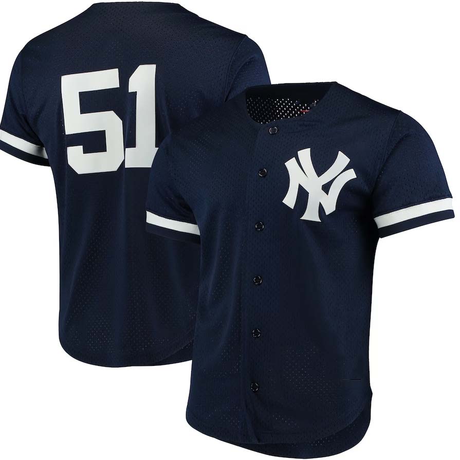New York Yankees #51 Bernie Williams Cooperstown Collection Mesh Batting Practice Button-Up Jersey - Navy Stitches Baseball Jerseys
