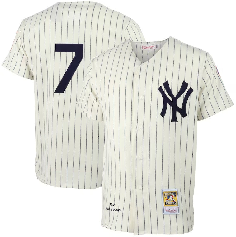 New York Yankees #7 Mickey Mantle 1951 Cooperstown Collection Authentic Jersey - Cream. Stitches Baseball Jerseys