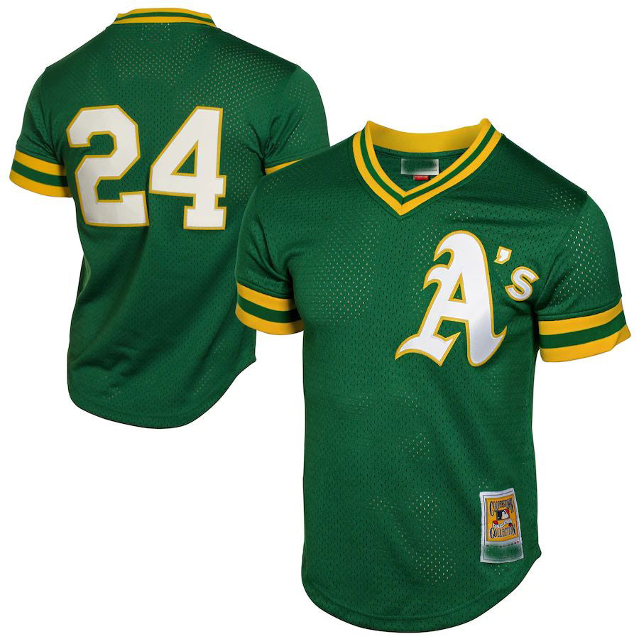 Oakland Athletics #24 Rickey Henderson Green 1991 Cooperstown Mesh Batting Practice Jersey Baseball Jerseys