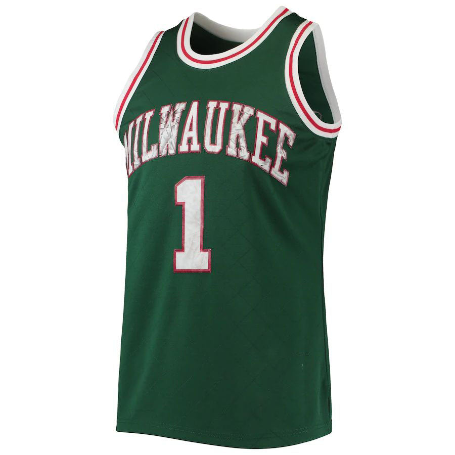 M.Bucks #1 Oscar Robertson 1996-97 Hardwood Classics 75th Anniversary Diamond Swingman Jersey Green Stitched American Basketball Jersey