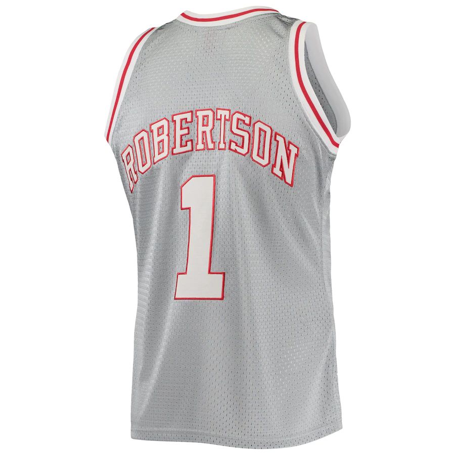 M.Bucks #1 Oscar Robertson 75th Anniversary 1971-72 Hardwood Classics Swingman Jersey Silver Stitched American Basketball Jersey