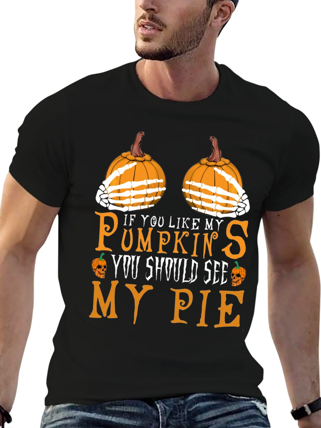 Funny Halloween Pumpkin Skeleton Hands T-Shirt