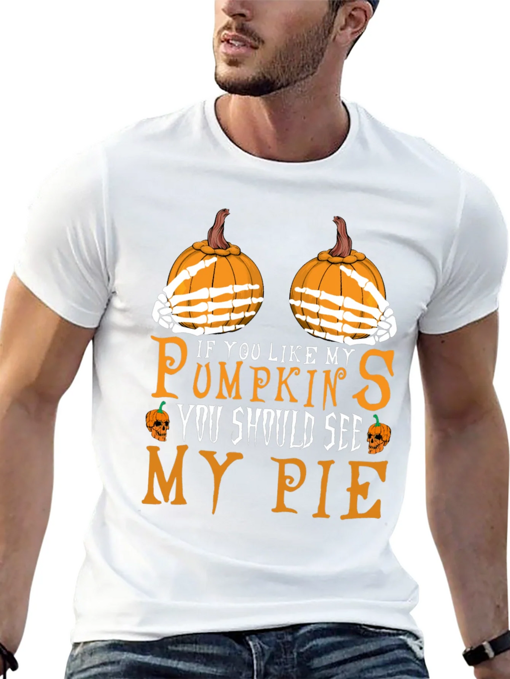 Funny Halloween Pumpkin Skeleton Hands T-Shirt