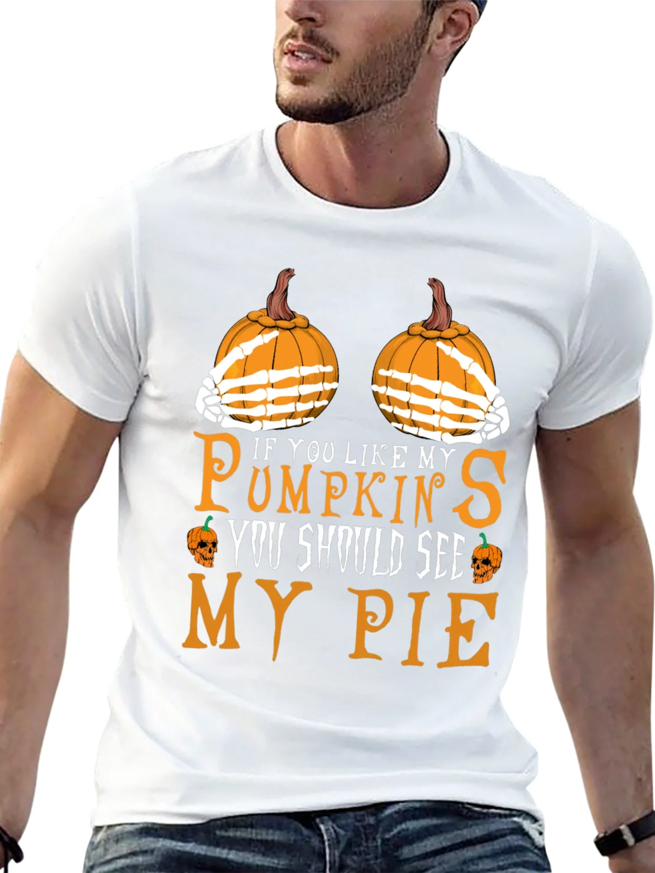 Funny Halloween Pumpkin Skeleton Hands T-Shirt