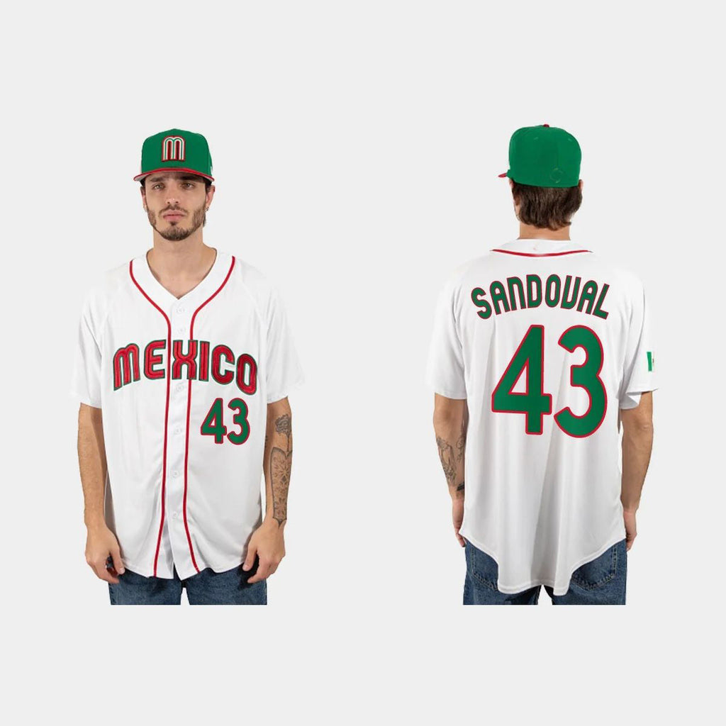 #43 PATRICK SANDOVAL MEXICO BASEBALL 2023 WORLD BASEBALL CLASSIC JERSEYC WHITE Stitches Baseball Jerseys