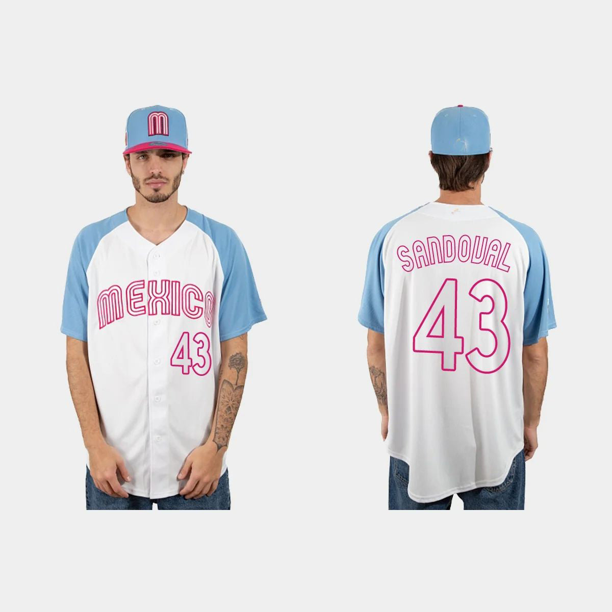 #43 PATRICK SANDOVAL MEXICO BASEBALL 2023 WORLD BASEBALL CLASSIC JERSEYC WHITE BLUE Stitches Baseball Jerseys