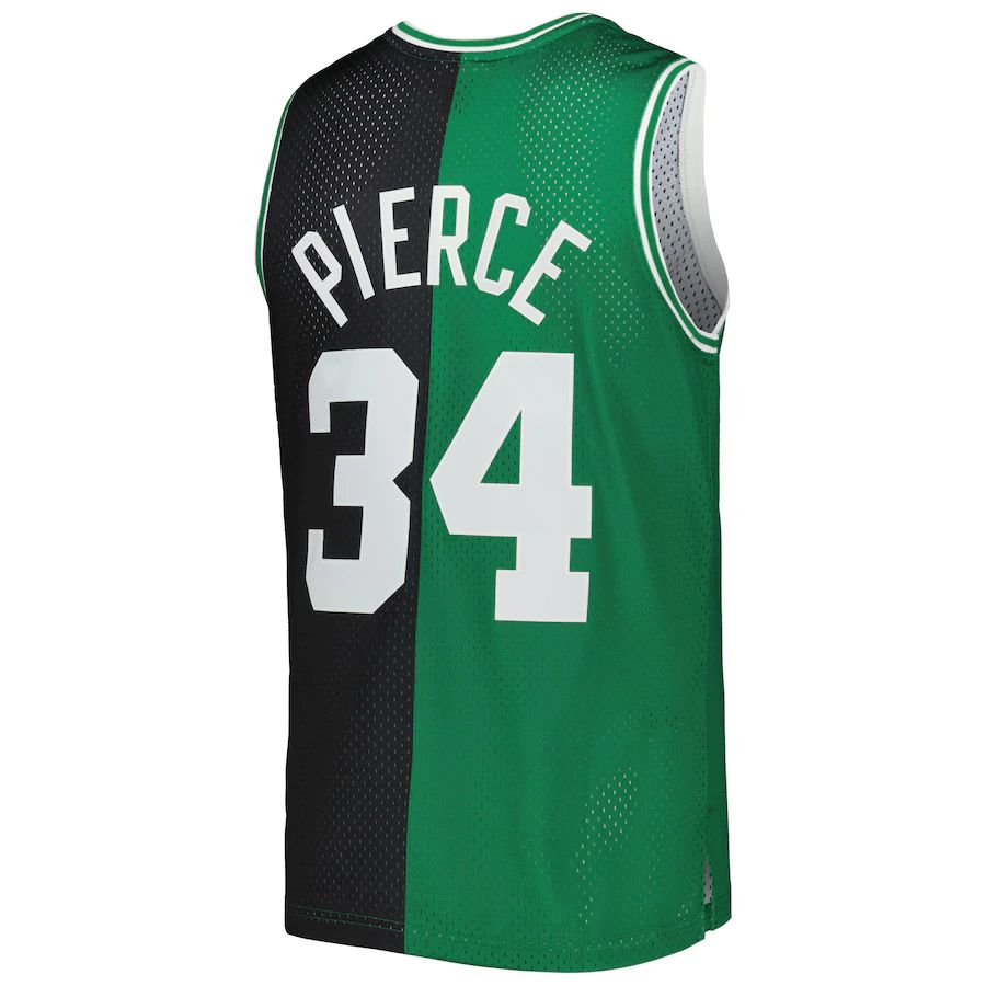 B.Celtics #34 Paul Pierce Hardwood Classics 2007-08 Split Swingman Jersey Black Kelly Green Stitched American Basketball Jersey