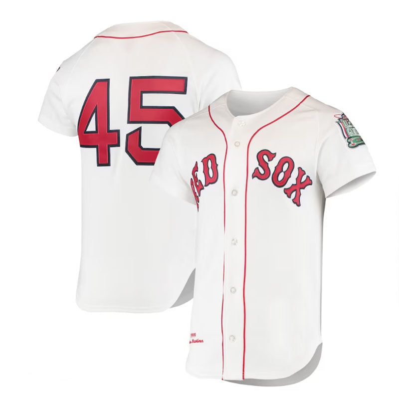 Boston Red Sox #45 Pedro Martinez 1999 Cooperstown Collection Home Authentic Jersey - White Baseball Jerseys