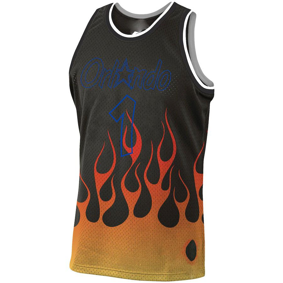 O.Magic #1 Penny Hardaway 1994-95 Hardwood Classics Flames Swingman Jersey Black Stitched American Basketball Jersey