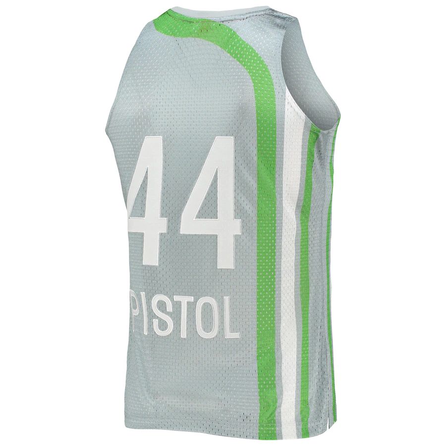 A.Hawks #44 Pete Maravich 75th Anniversary 1971-72 Hardwood Classics Swingman Jersey Silver Stitched American Basketball Jersey