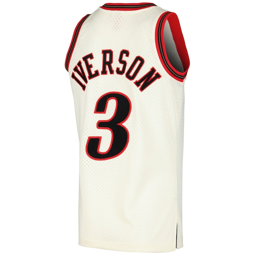 PH.76ers #3 Allen Iverson Chainstitch Swingman Jersey - Cream Stitched American Basketball Jersey