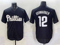 Philadelphia Phillies #12 Kyle Schwarber Black Lights Out Limited Stitched Baseball Jersey