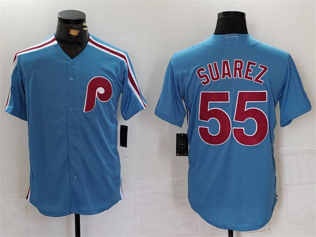 Philadelphia Phillies #55 Ranger Surez Blue Cool Base Stitched Baseball Jersey