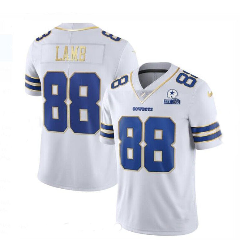 D.Cowboys #88 CeeDee Lamb Gold Series White Gold Trim Stitched American Football Jerseys
