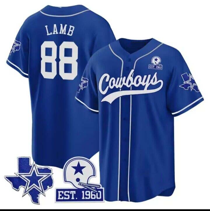 Cowboys #88 CeeDee Lamb Royal Texas Patch Baseball Jersey All Stitched Baseball Jersey