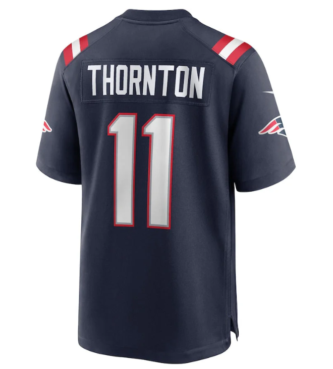 NE.Patriots #11 Tyquan Thornton Navy Game Player Jersey Stitched American Football Jerseys