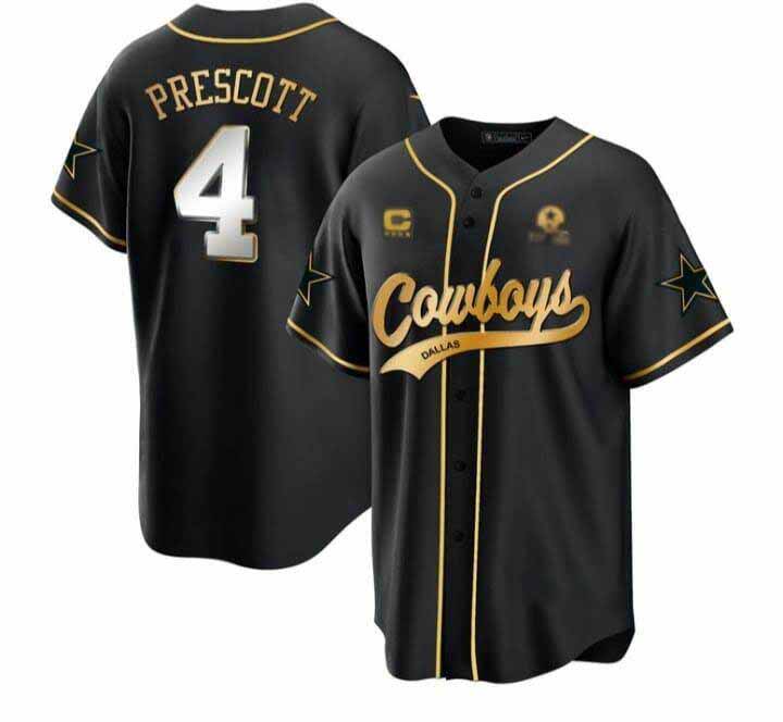 Cowboys #4 Dak Prescott Black Stitched Baseball Jersey