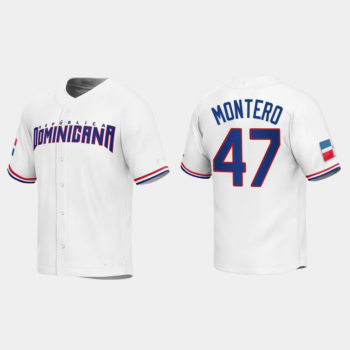 #47 RAFAEL MONTERO DOMINICAN REPUBLIC BASEBALL 2023 WORLD BASEBALL CLASSIC REPLICA JERSEYC WHITE Stitches Baseball Jerseys