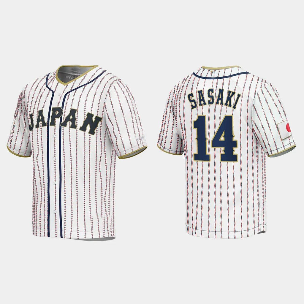 #14 ROKI SASAKI JAPAN BASEBALL 2023 WORLD BASEBALL CLASSIC JERSEYC WHITE Stitches Baseball Jerseys