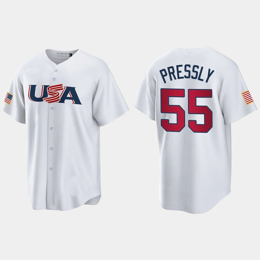 #55 RYAN PRESSLY HOUSTON ASTROS 2023 WORLD BASEBALL CLASSIC USA REPLICA JERSEYC WHITE Stitches Baseball Jerseys