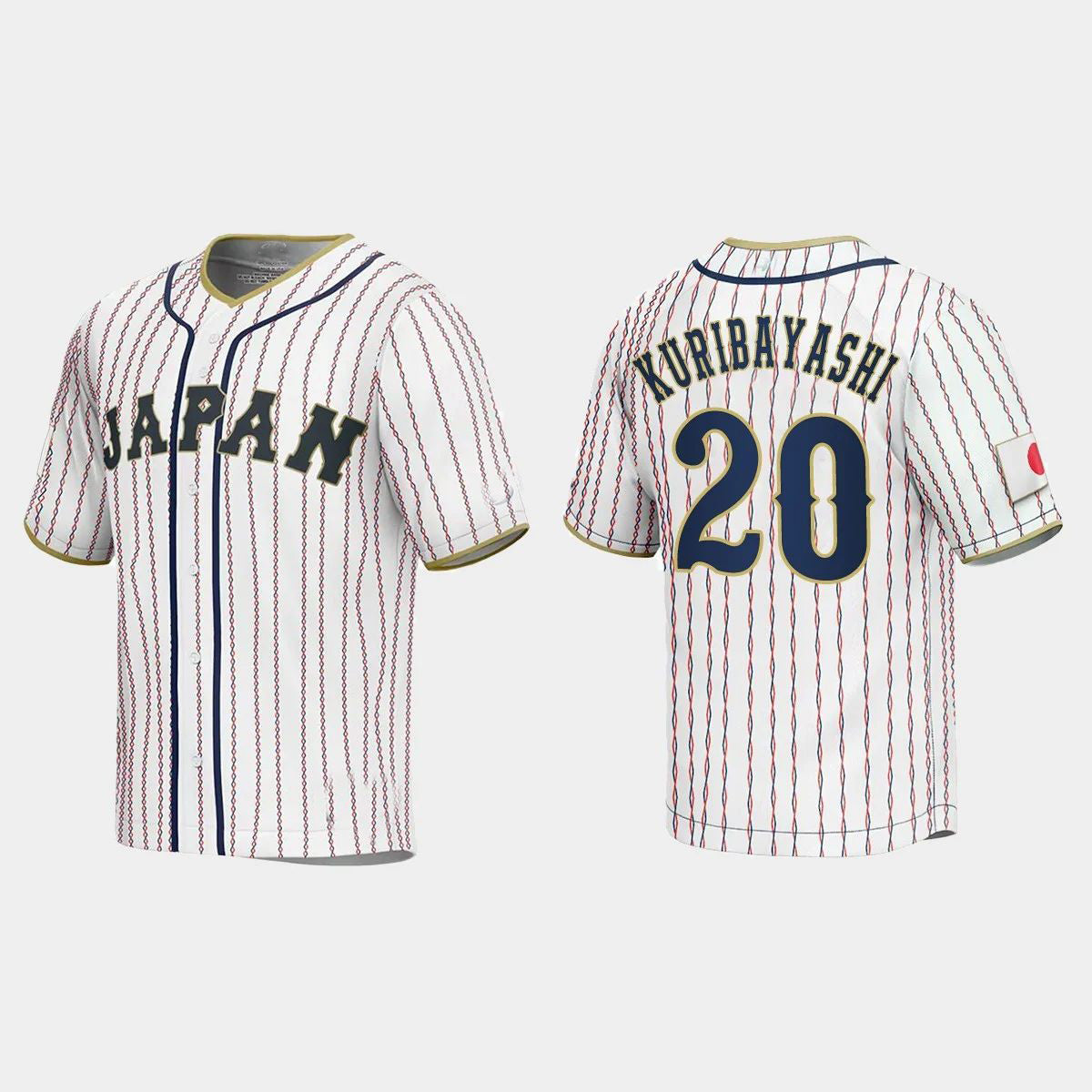 #20 RYOJI KURIBAYASHI JAPAN BASEBALL 2023 WORLD BASEBALL CLASSIC JERSEYC WHITE Stitches Baseball Jerseys