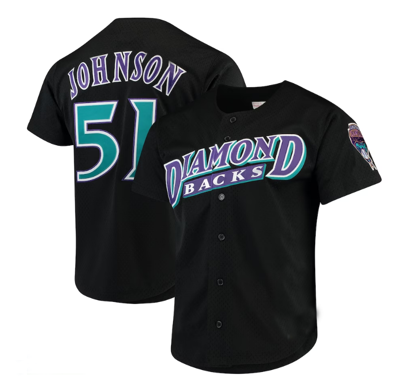#51 Randy Johnson Arizona Diamondbacks Fashion Cooperstown Collection Mesh Batting Practice Jersey - Black Stitches Baseball Jerseys