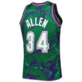 M.Bucks #34 Ray Allen 1996-97 Hardwood Classics Marble Swingman Jersey Green Stitched American Basketball Jersey