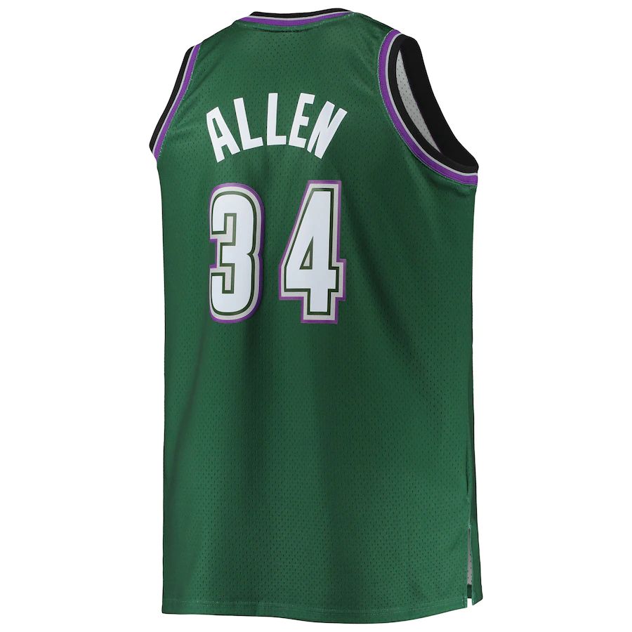 M.Bucks #34 Ray Allen Big & Tall 1996-97 Hardwood Classics Swingman Jersey Hunter Green Stitched American Basketball Jersey