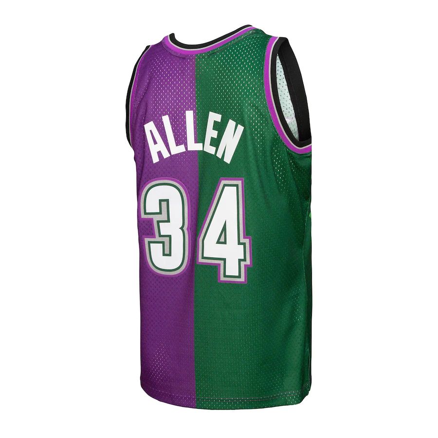 M.Bucks #34 Ray Allen Hardwood Classics 1996-97 Split Swingman Jersey Green-Purple Stitched American Basketball Jersey
