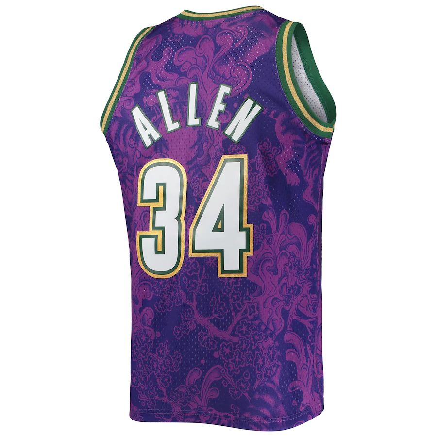 M.Bucks #34 Ray Allen Hardwood Classics 2000-01 Lunar New Year Swingman Jersey Purple Stitched American Basketball Jersey