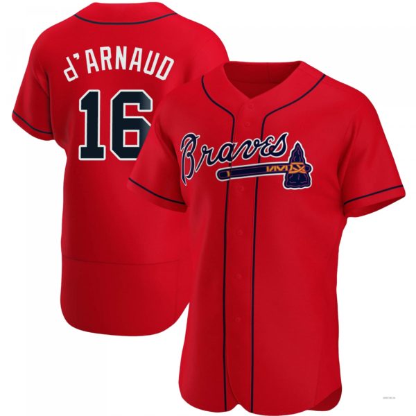 Atlanta Braves #16 Travis dArnaud Red Alternate Jersey Stitches Baseball Jerseys