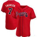 Atlanta Braves #7 Dansby Swanson Red Alternate Jersey Stitches Baseball Jerseys