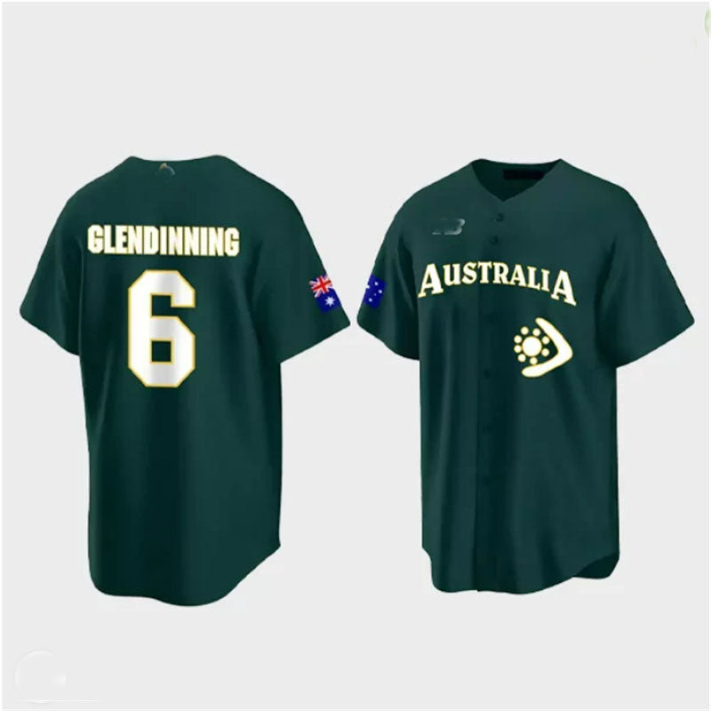 #6 Robbie Glendinning Australia Baseball 2023 World Baseball Classic Jersey C Green Stitches Baseball Jerseys