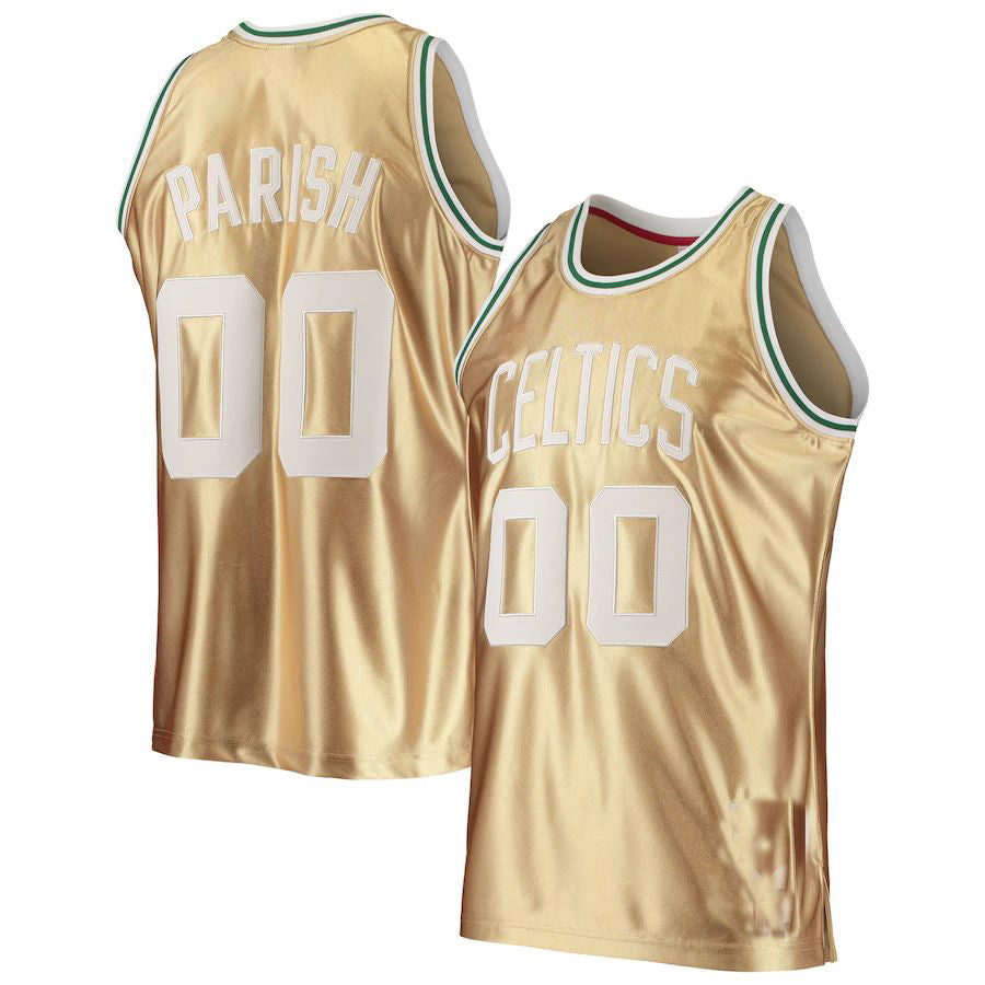 Custom B.Celtics Robert Parish 75th Anniversary 1985-86 Hardwood Classics Swingman Jersey Gold American Stitched Basketball Jersey