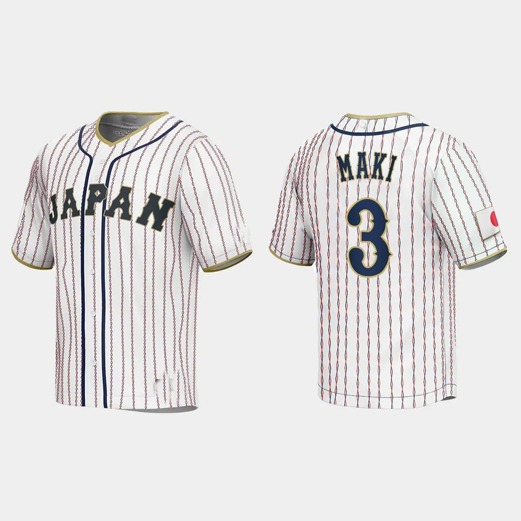 #3 SHUGO MAKI JAPAN BASEBALL 2023 WORLD BASEBALL CLASSIC JERSEY C WHITE Stitches Baseball Jerseys