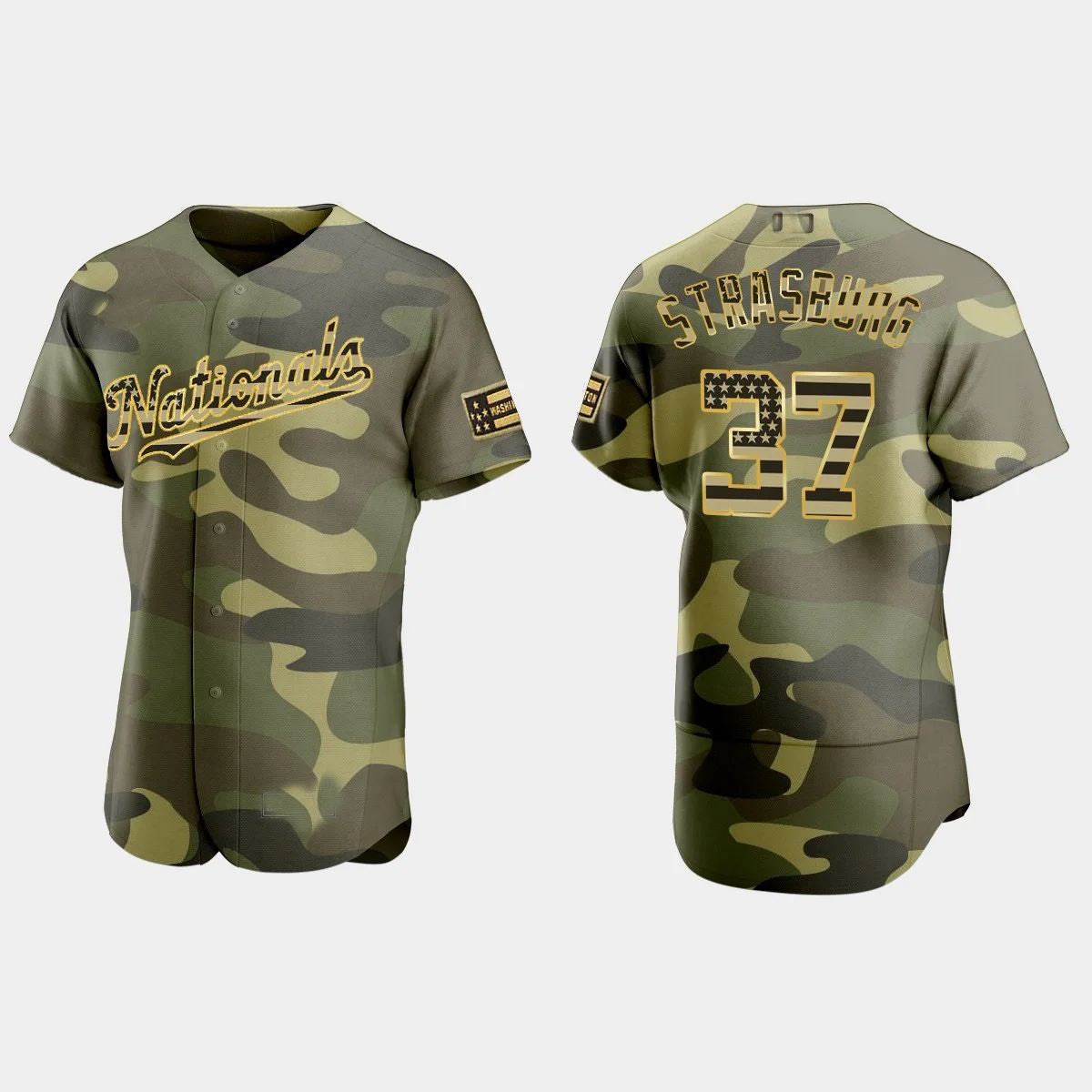 #37 STEPHEN STRASBURG WASHINGTON NATIONALS 2022 ARMED FORCES DAY AUTHENTIC JERSEYC CAMO Baseball Jerseys