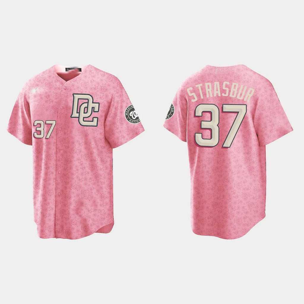 #37 STEPHEN STRASBURG WASHINGTON NATIONALS CITY CONNECT SPECIAL EDITION JERSEYC PINK Baseball Jerseys