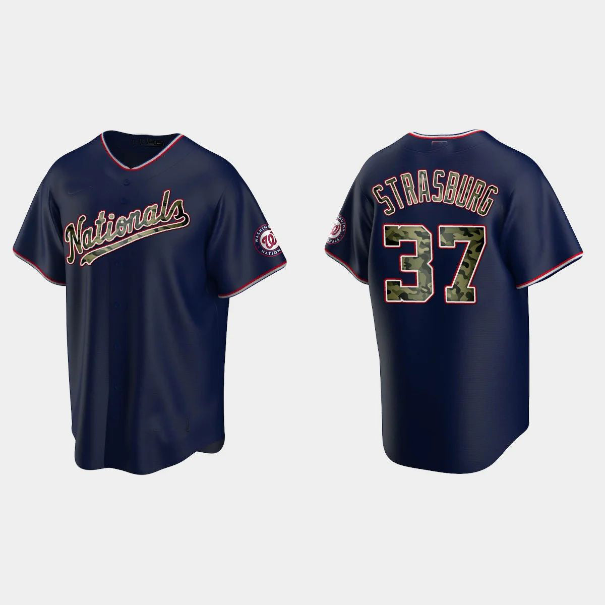 #37 STEPHEN STRASBURG WASHINGTON NATIONALS 2021 MEMORIAL DAY JERSEYC NAVY Baseball Jerseys