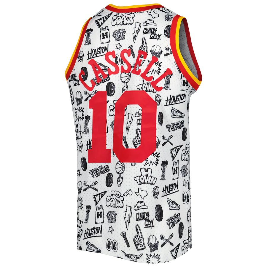 H.Rockets #10 Sam Cassell 1993-94 Hardwood Classics Doodle Swingman Jersey White Stitched American Basketball Jersey