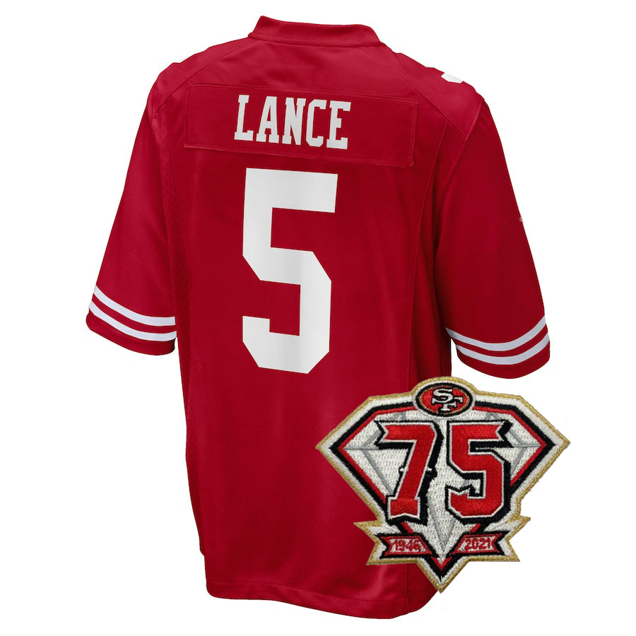 Men's Kids Women's San Francisco 49ers #5 Trey Lance Football Jersey Red White Black